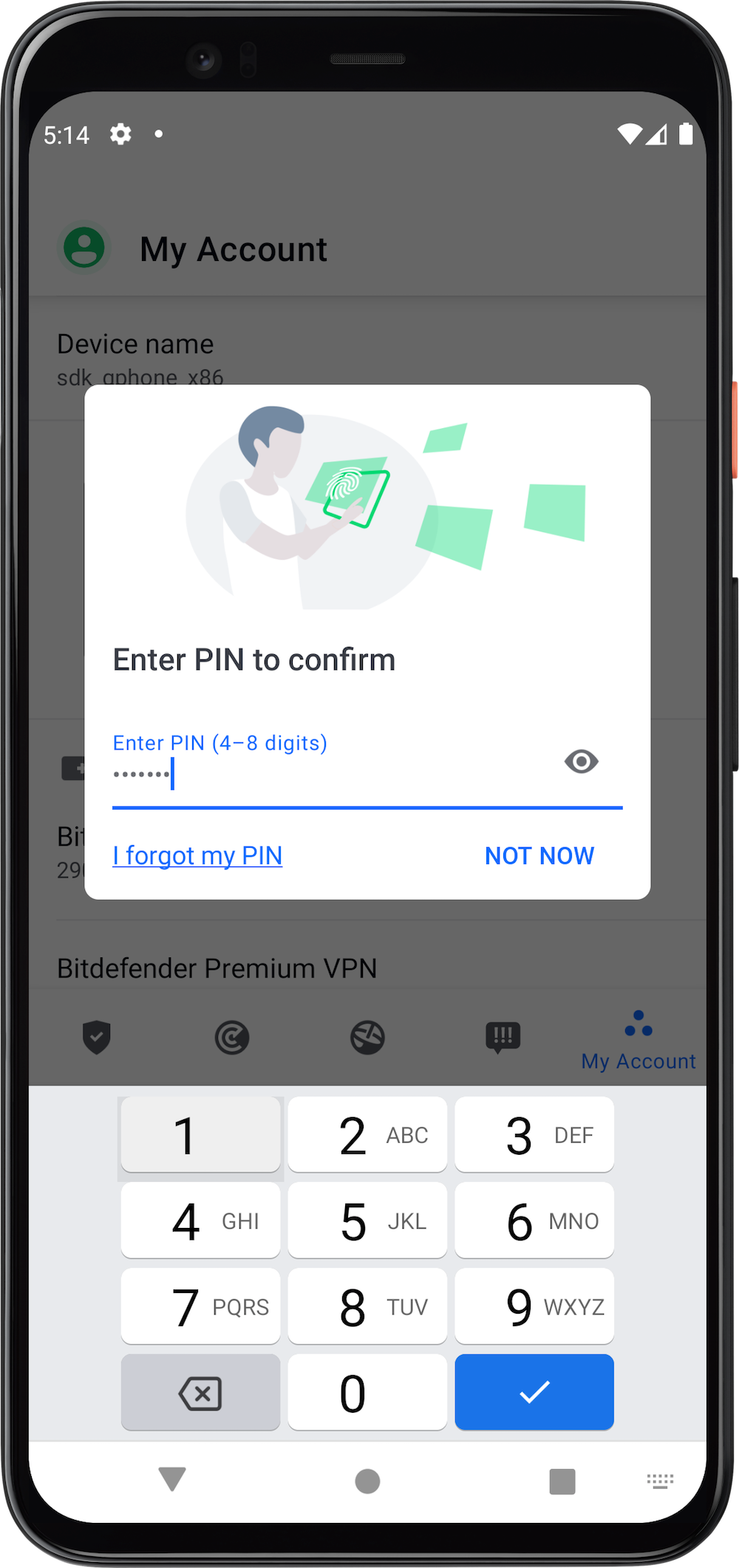 desinstalar o Bitdefender Mobile Security para Android - PIN