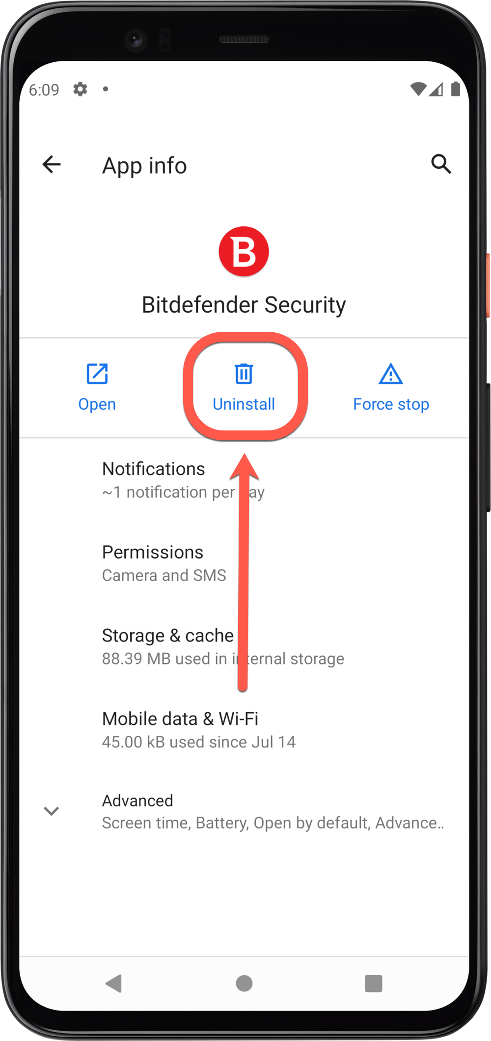 desinstalar o Bitdefender Mobile Security para Android