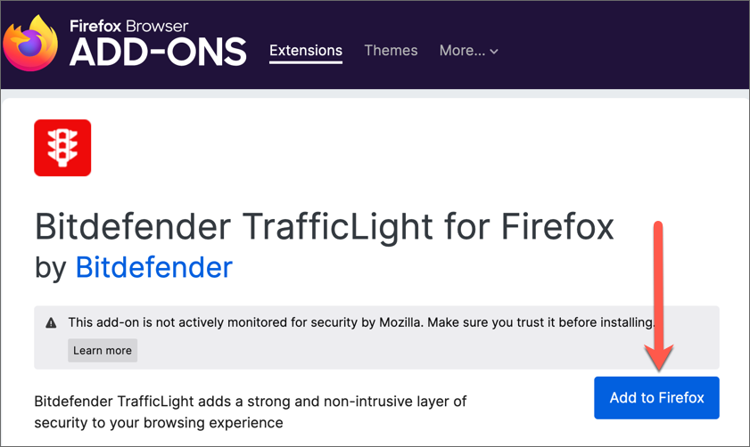 Instalar o Bitdefender TrafficLight - Firefox