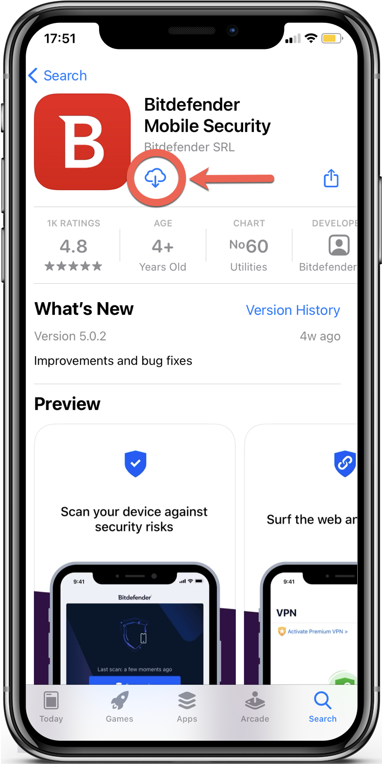 Instalar o Bitdefender Mobile Security para iOS na App Store