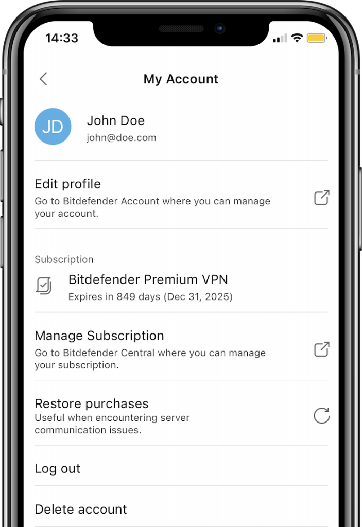 Como usar o Bitdefender VPN para iOS - conta