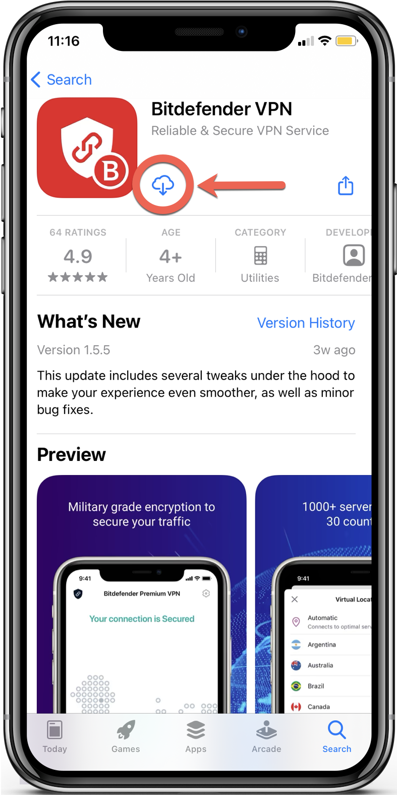 Instalar o Bitdefender VPN no iOS na App Store