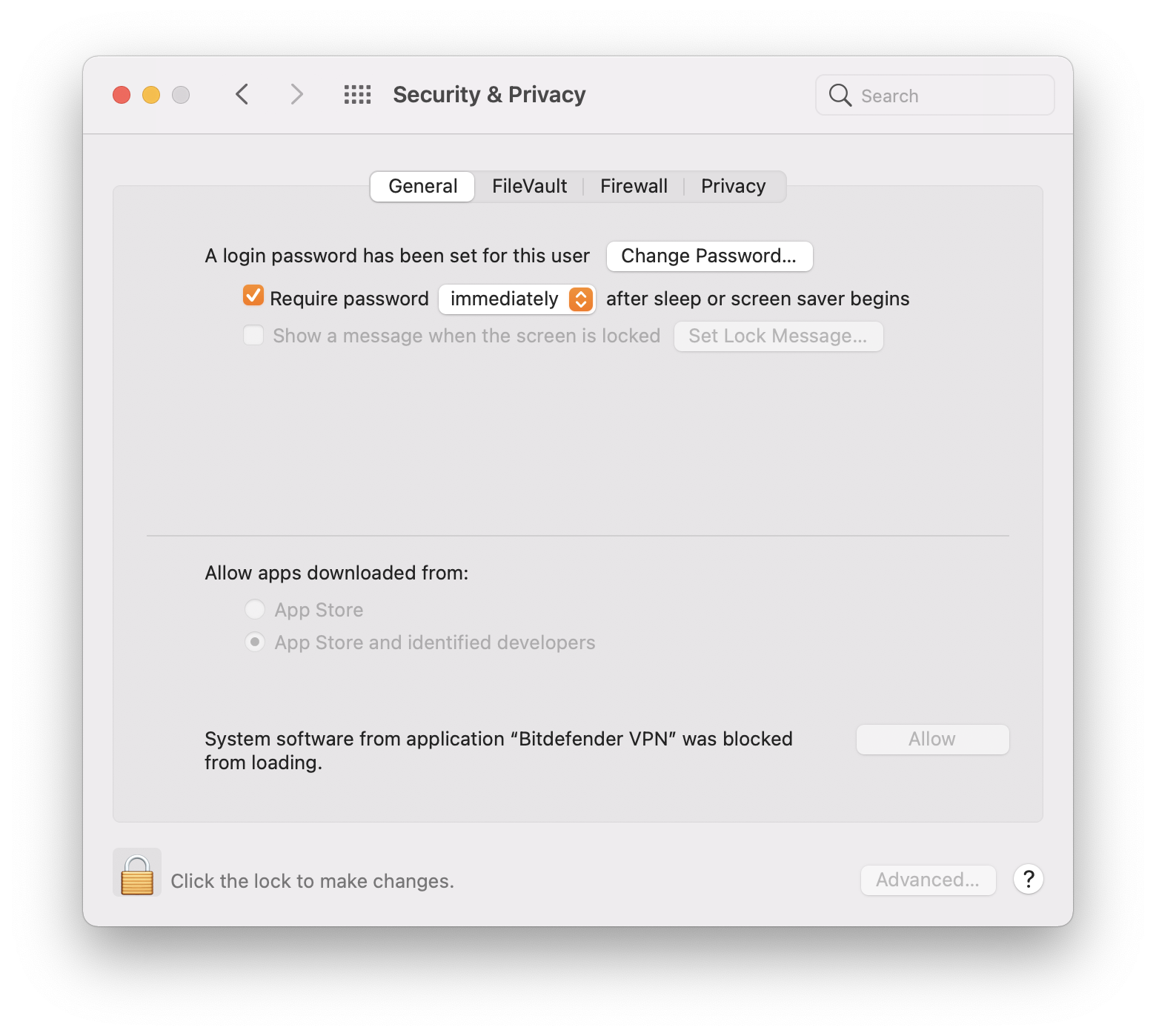 VPN Bitdefender para Mac - janela Segurança e Privacidade