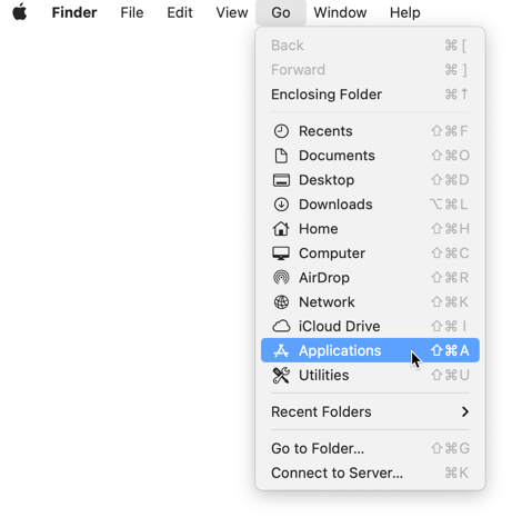 Opening the Applications folder on a Mac