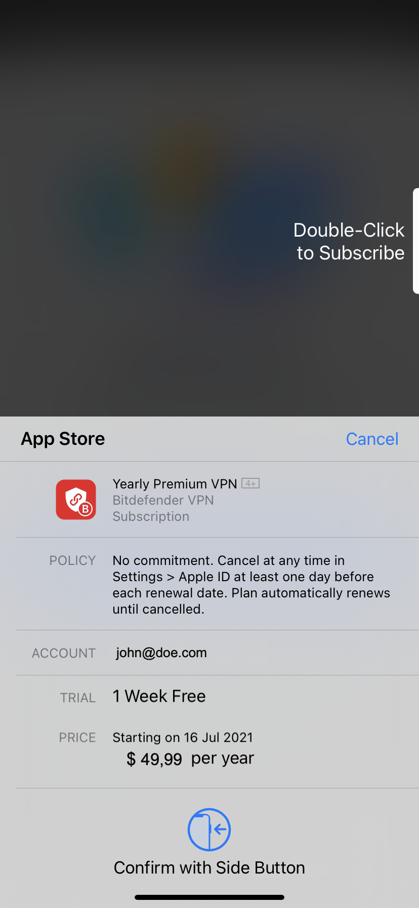 Pagar - Bitdefender Premium VPN no iOS