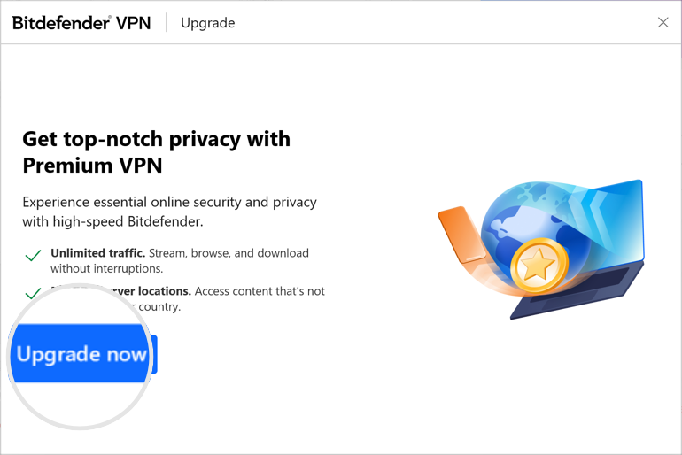 Atualizar para o Bitdefender Premium VPN no Windows