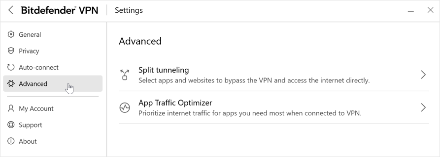 Bitdefender VPN for Windows - Advanced settings