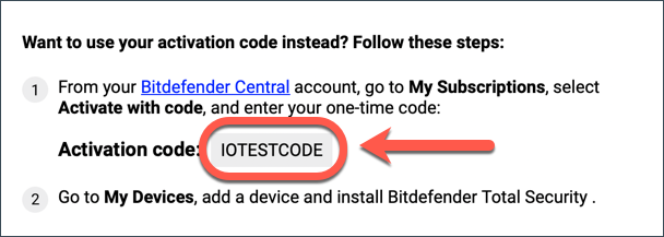 Código de ativação Bitdefender