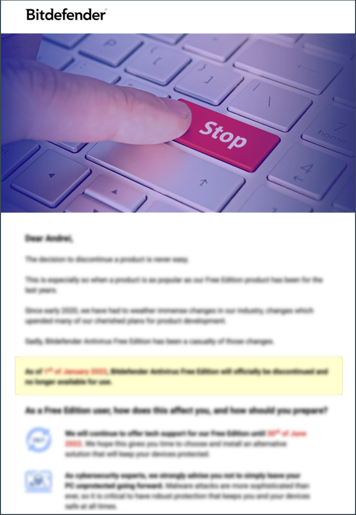 email: Bitdefender Antivirus Free Edition será retirado em Dezembro de 2021