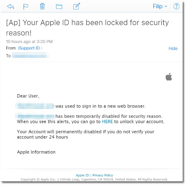 Um e-mail de phishing típico